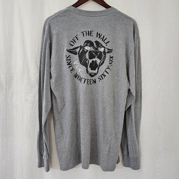 Vans Off The Wall Panther Graphic Long Sleeve Shirt in Grey & Black Men’s Size L - Picture 2 of 5